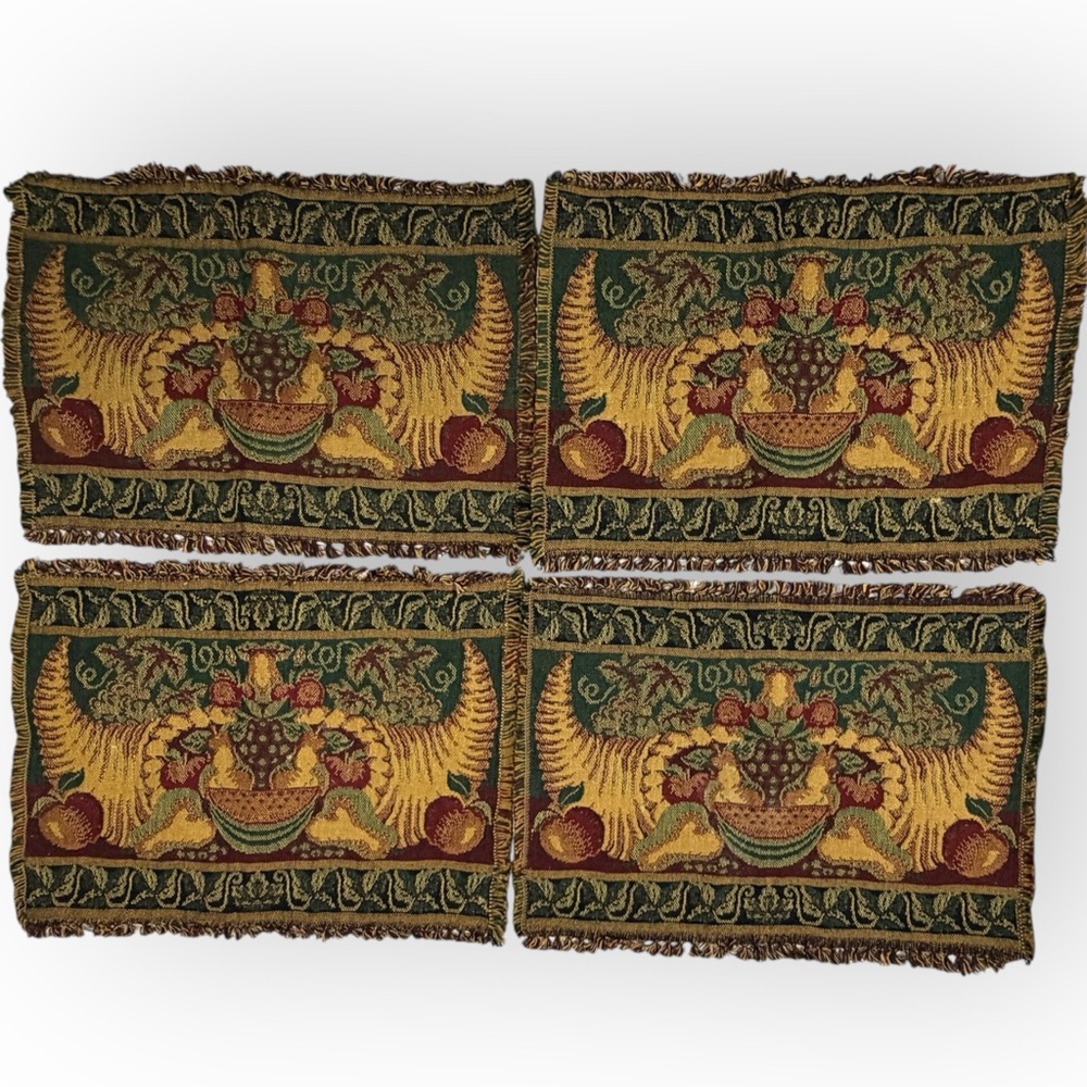 Elegant‎ tapestry Thanksgiving cornucopia Dining Table Placemats Green gold red